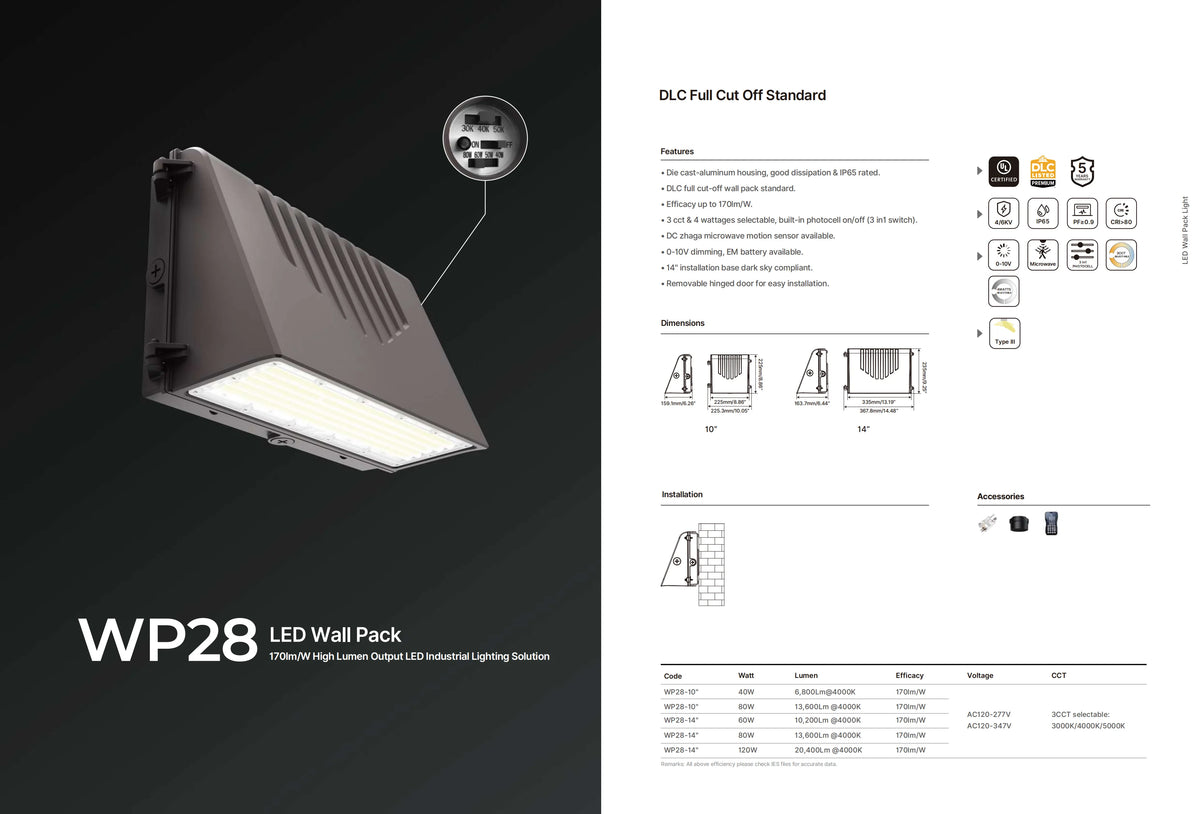 Aluminum LED Wall Pack Light, 40W or 80W, IP65, 170 lm/W - image 2