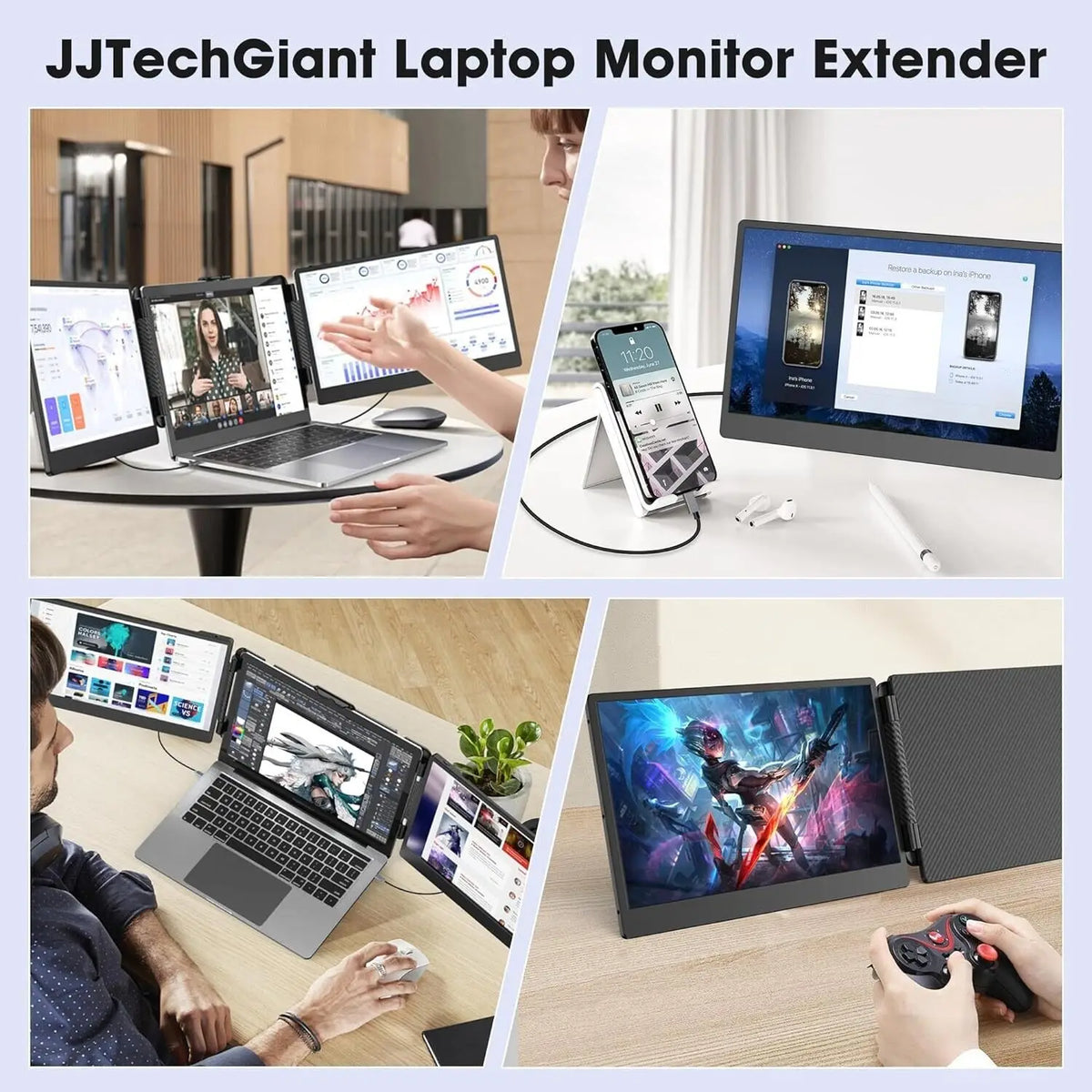 Laptop Screen Extender 14 Inch Triple Portable Monitor for Laptop FHD 1080P IPS Dual LCD