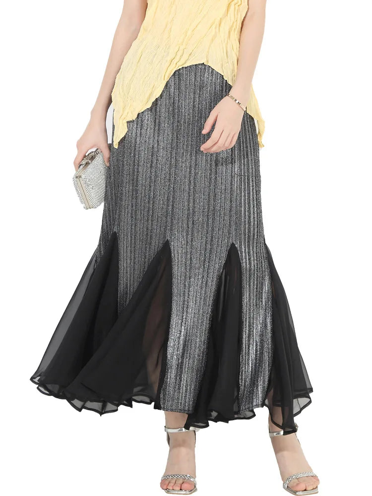 Bettergirl Summer New Pleated Fishtail Sand Skirt Mesh Ankle Drape Pleated Skirt High