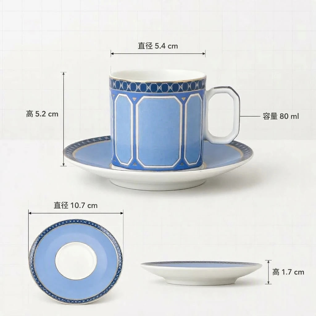 Geometric Bone China Espresso Cup Set, 6 Cups and 6 Plates, 80 ml - image 2