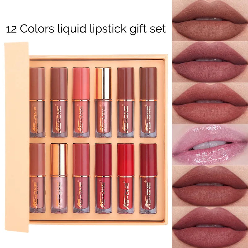 12-Color Matte and Pearl Lip Glaze Set in Book-Style Case - image 3