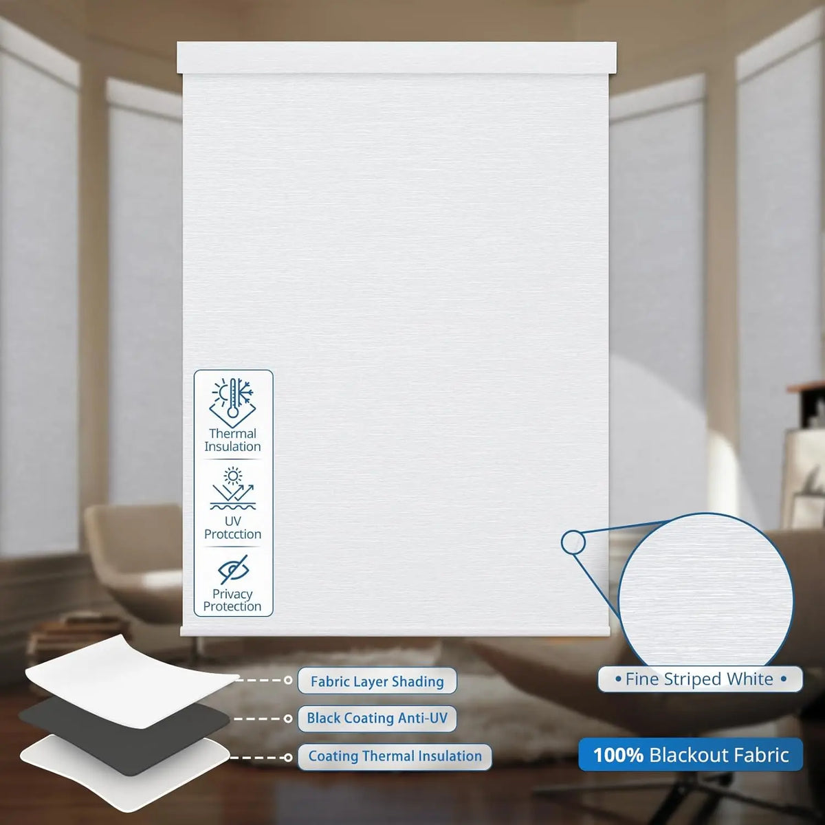 Built-In No Drilling Motorized Roller Blinds with Remote 100% Blackout Electric Roller
