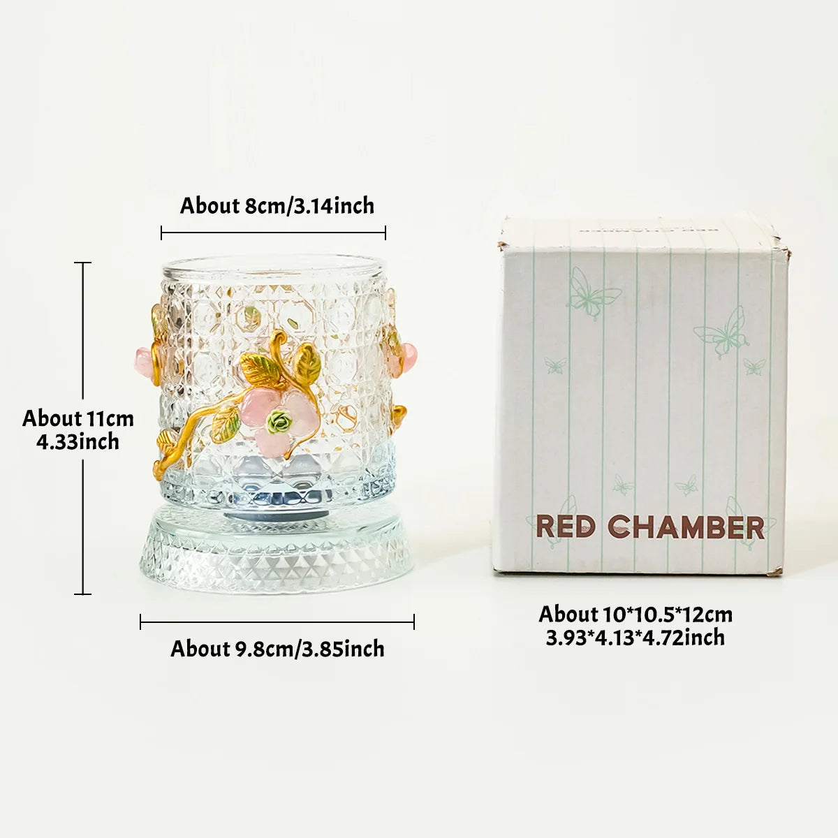 Rotating Glass Cup with Natural Crystal Inlay Handcrafted Luxury Whiskey Tumbler for Home