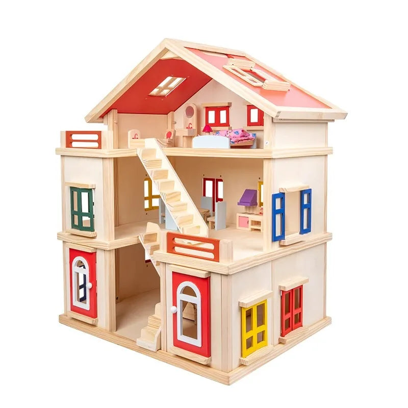 Children's Educational Wooden DIY Doll House Kids Girl's Gift Simulation Wooden Villa