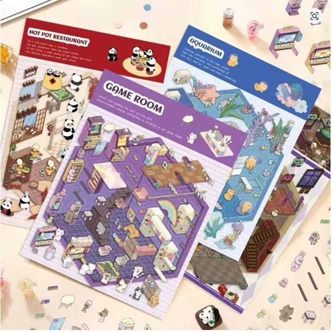 Cute Funny Cartoon 3D Scene Simulation Aesthetic Toy Stickers Animal Cat Magic Decals