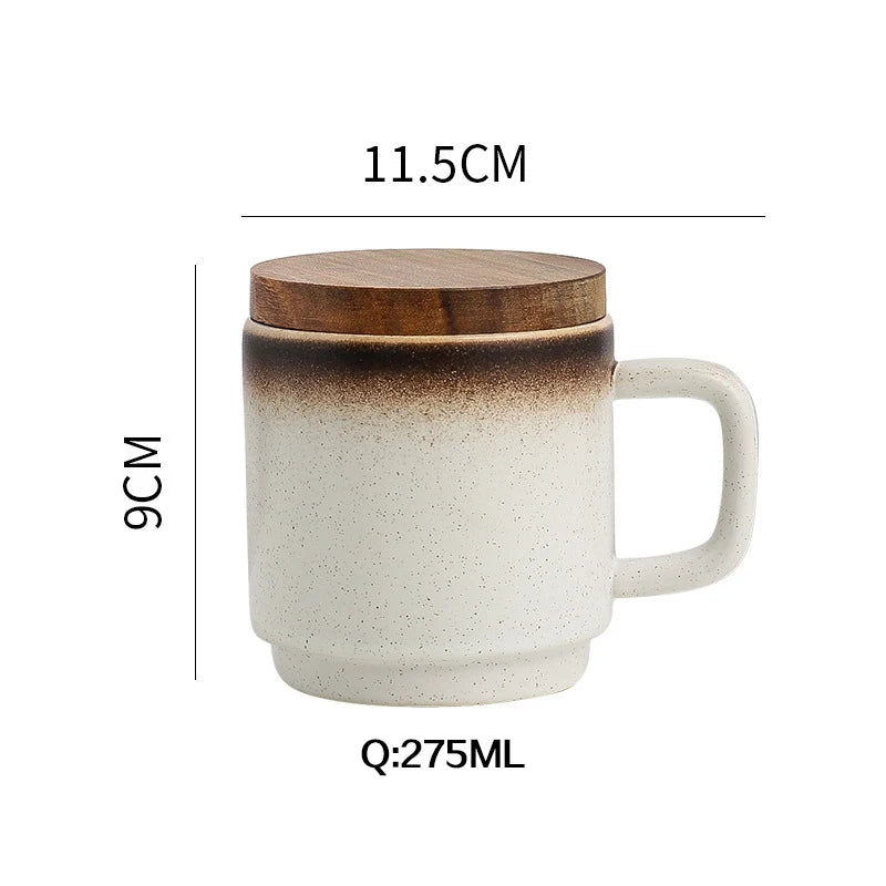 Stackable Vintage Ceramic Coffee Mug with Optional Wooden Lid - image 10