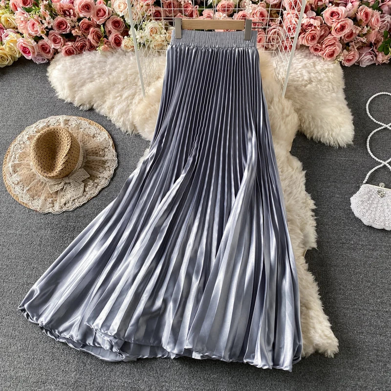 Accordion-Pleated A-Line Skirt, High Waist, Knee Length - image 4