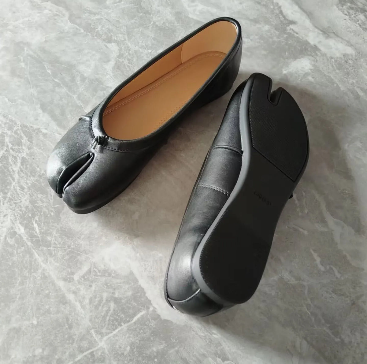 Microfiber Leather Split-Toe Ballet Flats, Non-Slip Sole, EU 35–41