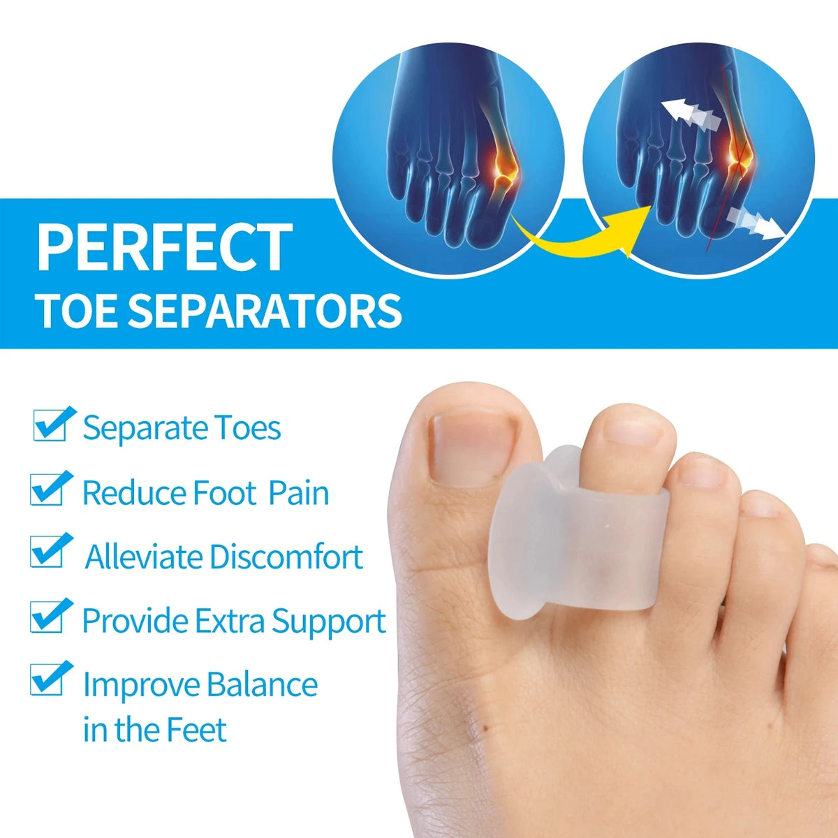 Sumifun Soft Silicone Toe Separator Hallux Valgus Bunion Spacers Overlapping Toes