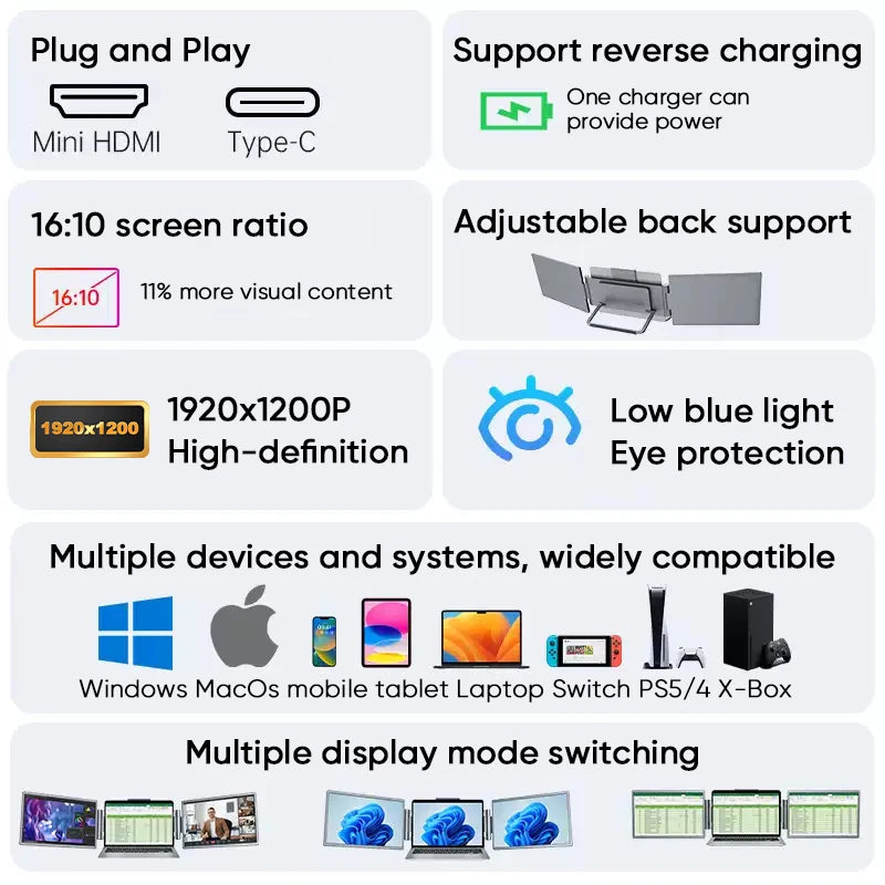 Laptop Screen Extender 14" IPS FHD 1080P Portable Monitor Built-in Speaker for Laptops
