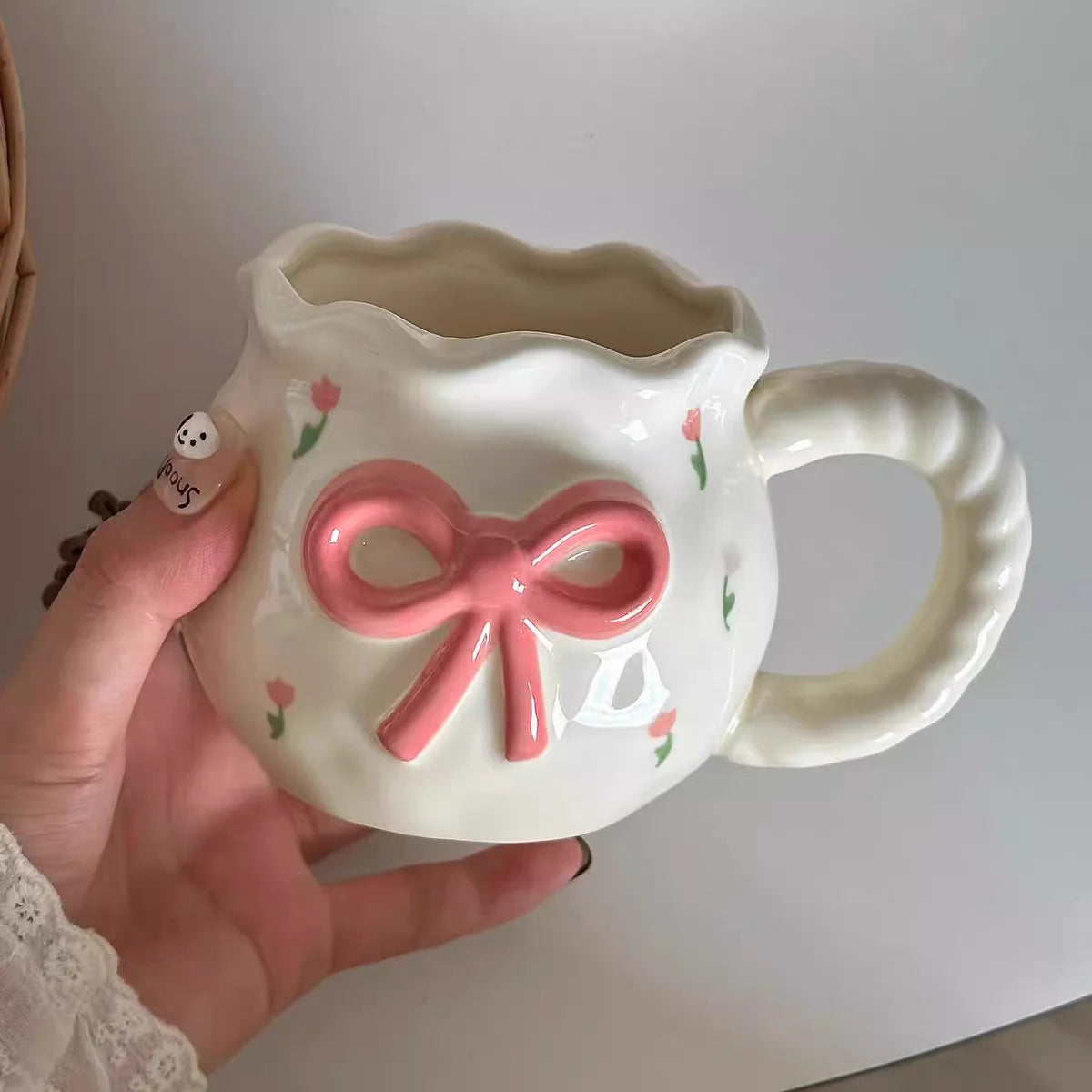 Handmade Ceramic Bow Mug with Irregular Shape, 350 ml - image 9
