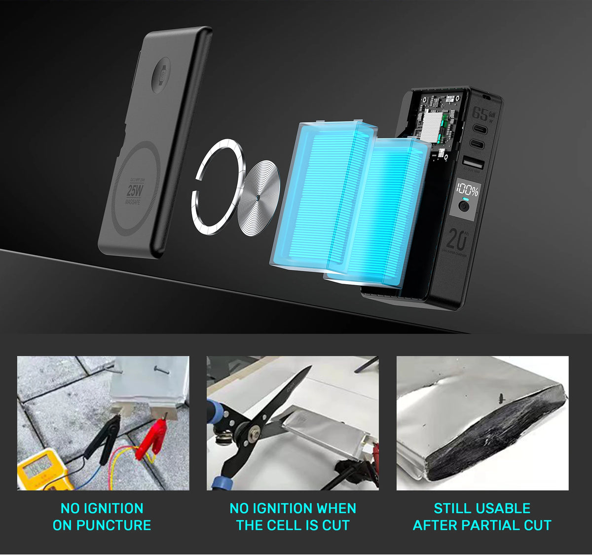 65W 6 In1 Laptop Worldwide AC Plug Power Bank 20000mAh Q2 Magnetic Wireless External