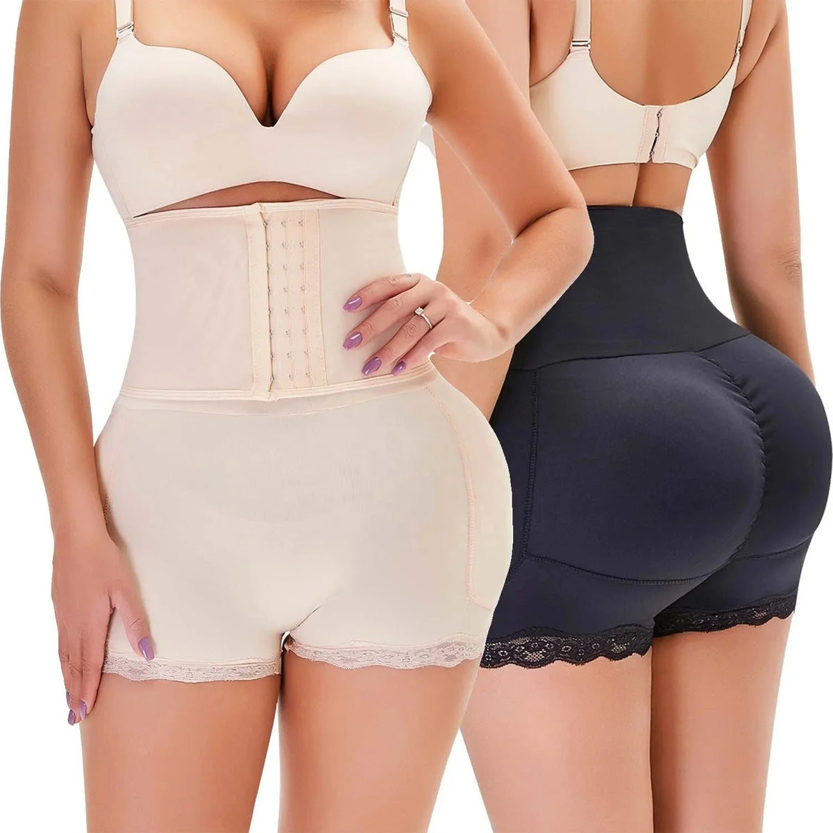 High Waist Trainer Lace Panties Women Body Shaper Sponge Underwear Slimming Tummy Control