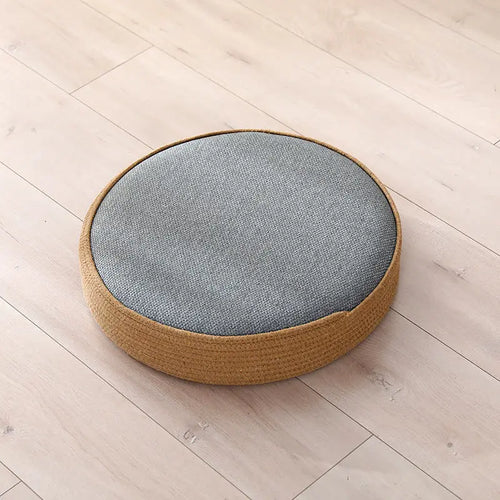 Round Japanese Tatami Floor Cushion, Hand-Woven Cotton, 10 cm Thick