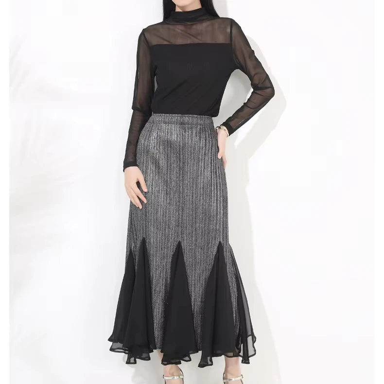 Bettergirl Summer New Pleated Fishtail Sand Skirt Mesh Ankle Drape Pleated Skirt High