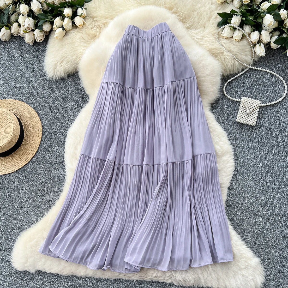 Summer Draped Pleated Skirt Women Casual High Waist Skirts for Girls Casual Skirt Clothes