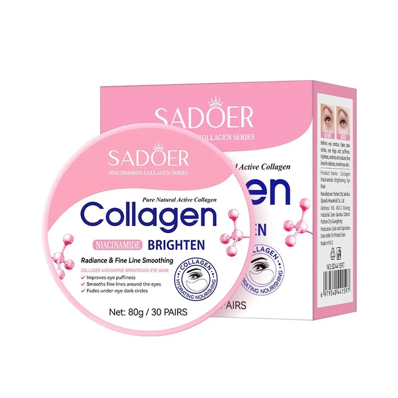 Collagen Niacinamide Brightening Eye Mask 30 Pairs Fade Dark Circles Anti-Wrinkle