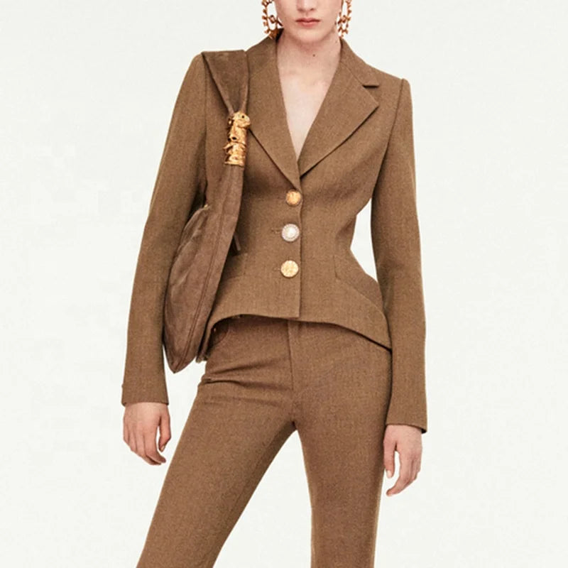 Fashion New Niche Design Casual Elegant Irregular Buttons Cropped Jackets Blazer Formal