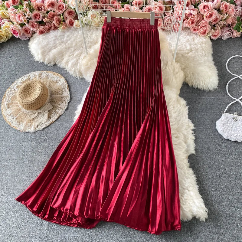 Accordion-Pleated A-Line Skirt, High Waist, Knee Length
