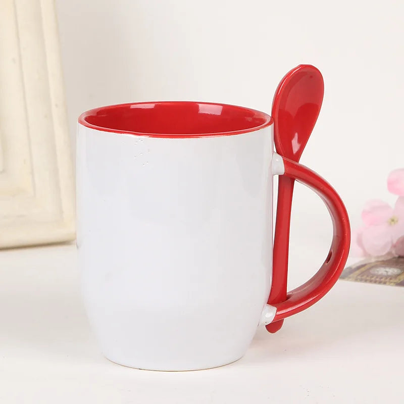 Colored 11 oz Ceramic Sublimation Blank Coffee Mug with Spoon - image 4