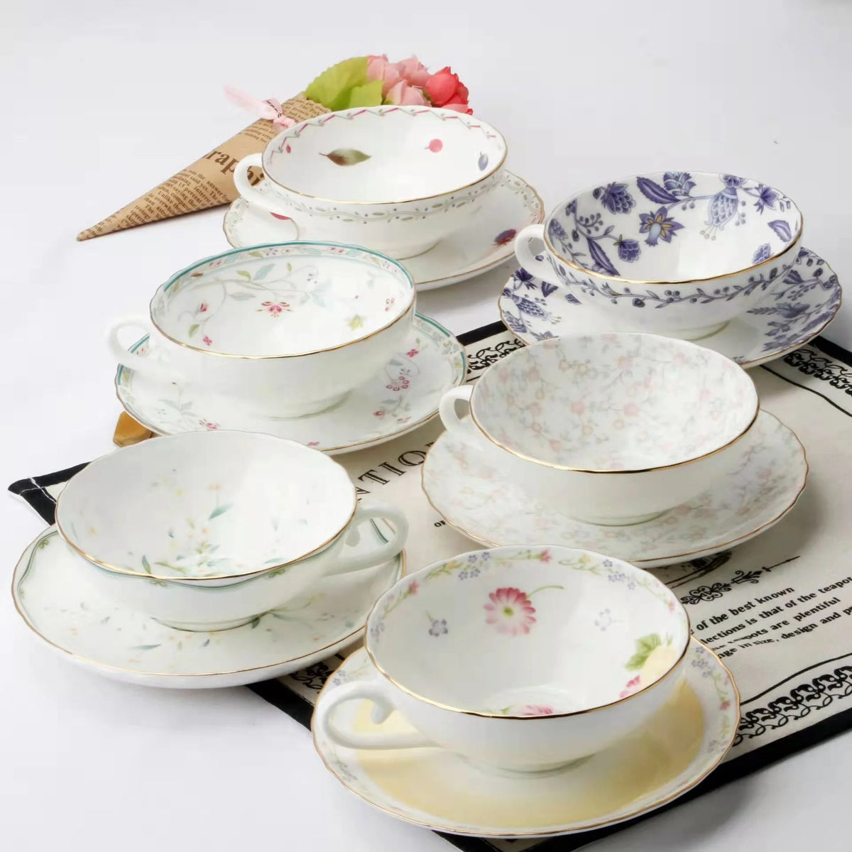 Vintage Floral Bone China Teacup and Saucer Set, 200 ml - image 5