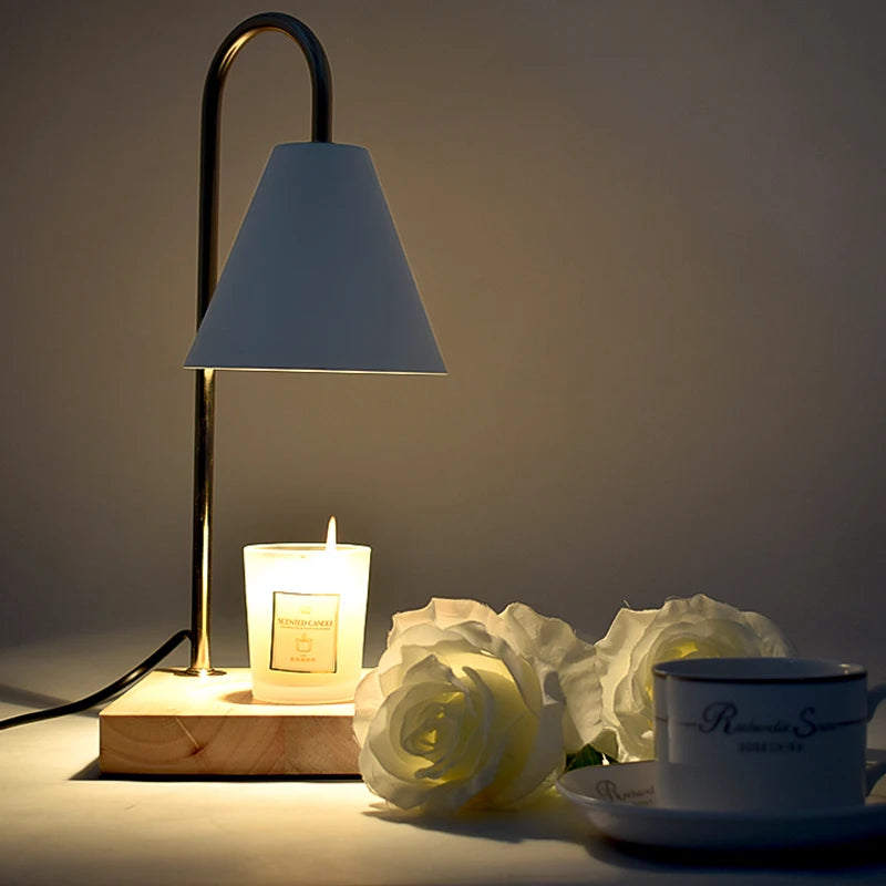 Luxury Dimmable Wood Base Electric Candle Warmer Lamp for Bedroom Study Home Decor