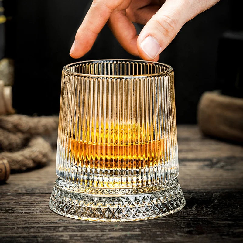 260 ml Diamond-Cut Spinning Whiskey Tumbler, Lead-Free Glass - image 3