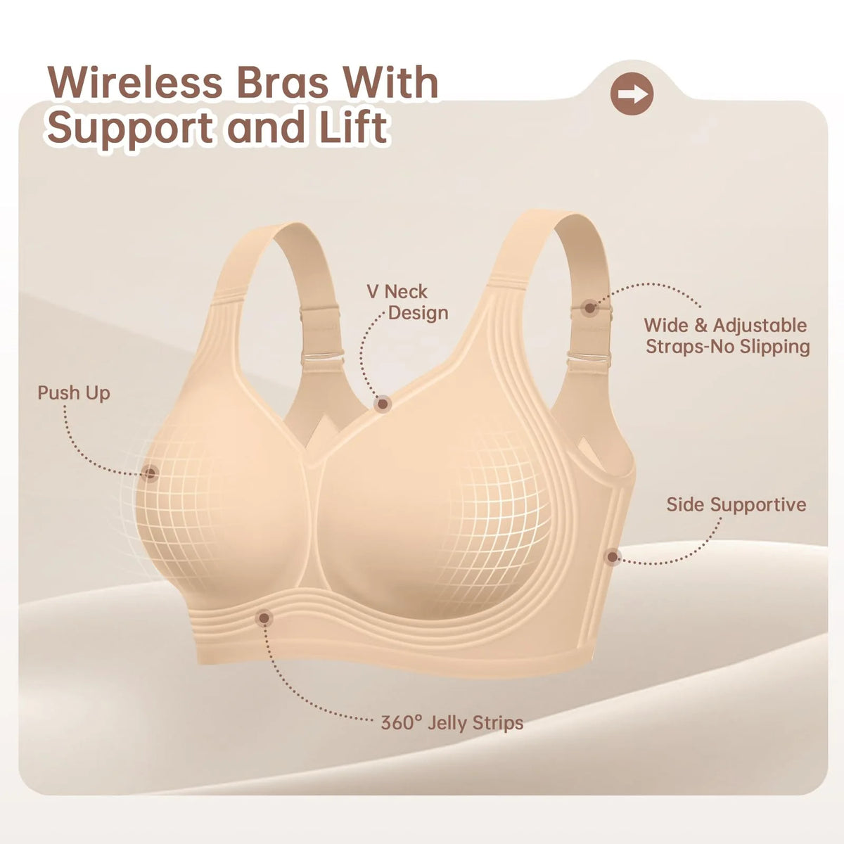 Wire-Free Push-Up Jelly Bra with Full Cups and 4-Hook Back, S–5XL - image 4