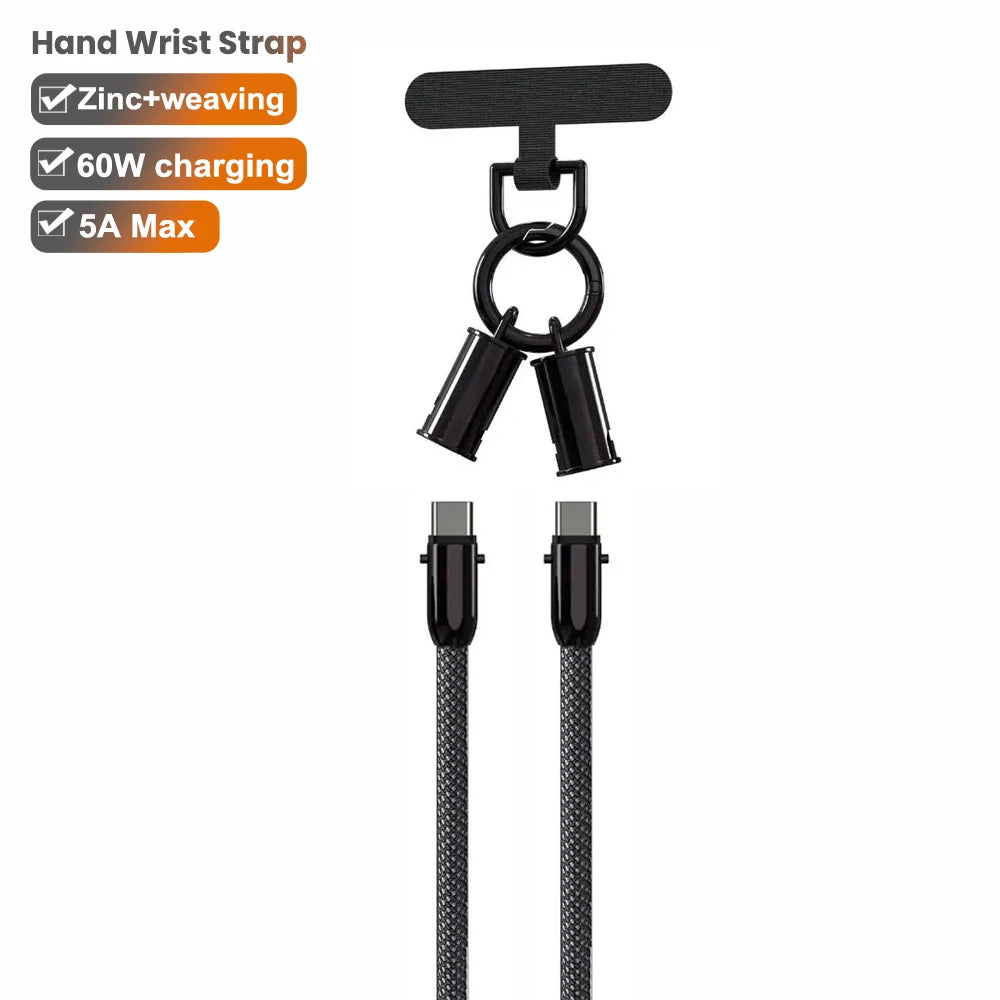 0.3M 1.2M 60W C-C 27W C-L Cell Phone Lanyard Holder Anti Theft Crossbody Phone Wrist