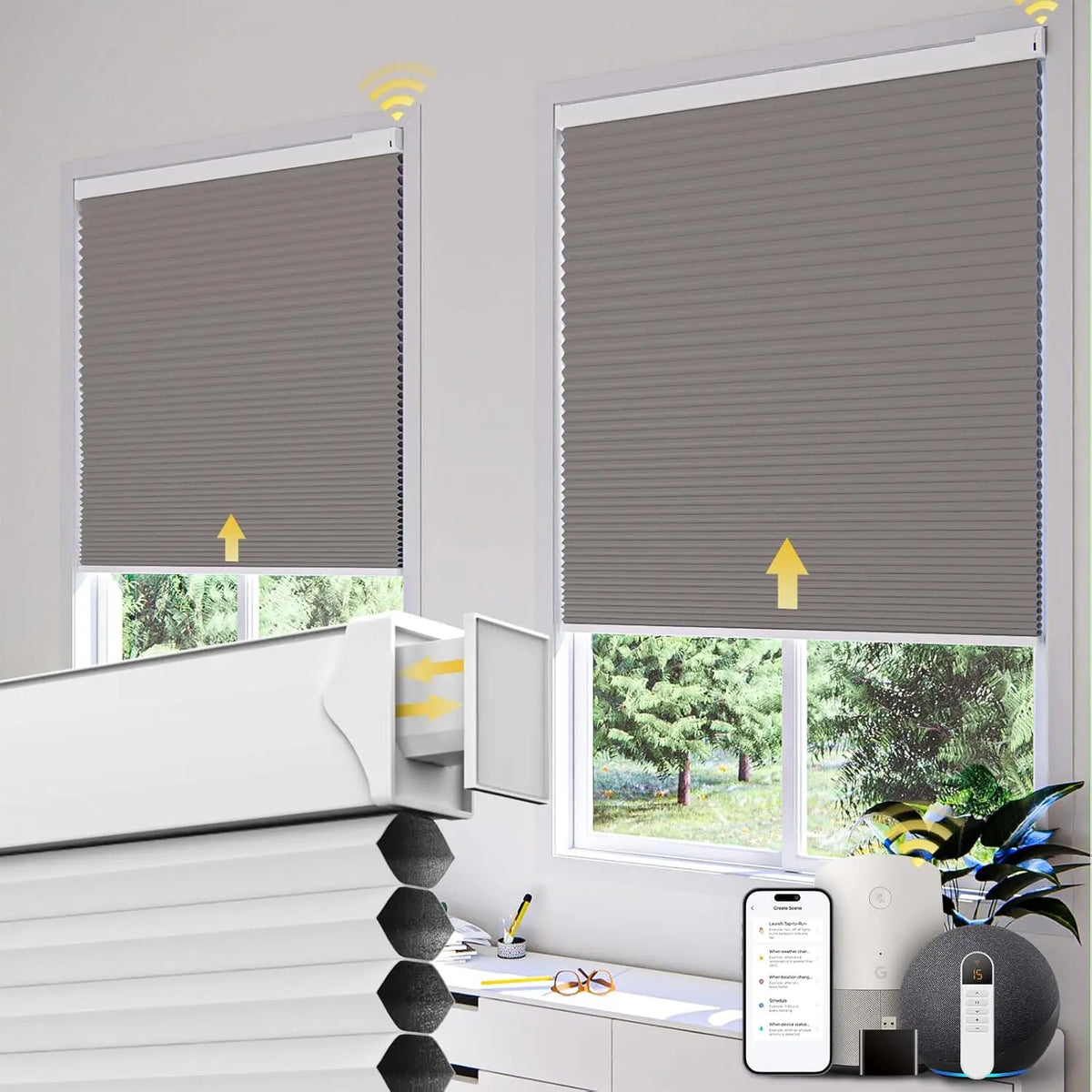 Motorized Blackout Cellular Shades, Battery and Solar, No Drill - image 9