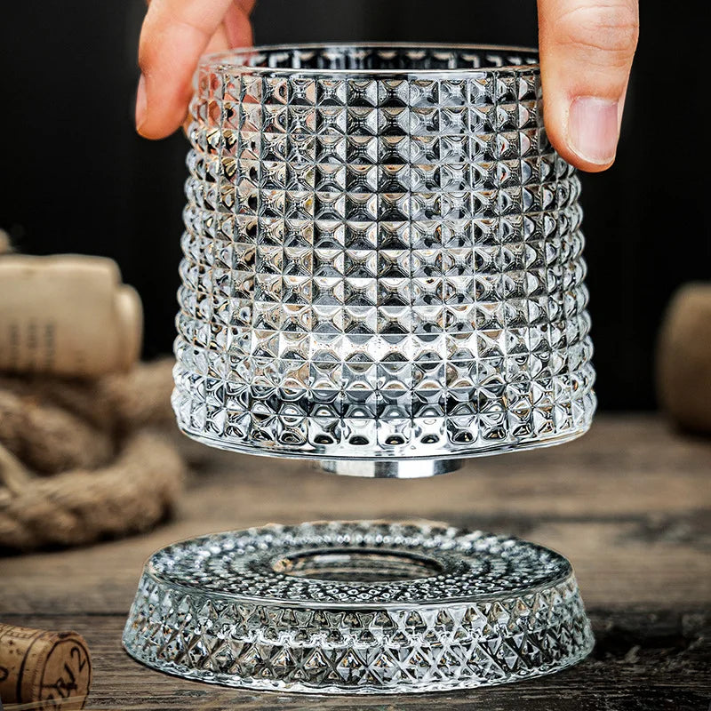 Crystal Creative Vintage Embossed Rotating Whiskey Glasses Bar Rocks Spirit Glass Cup