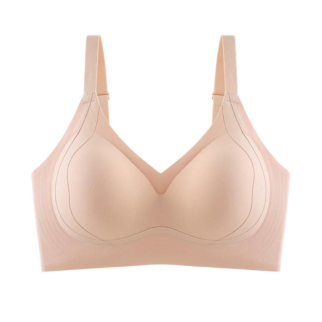 Seamless Solid Pattern Bra Wire-Free Fixed Sliding Cup Underwear Breast-Retracting Jelly