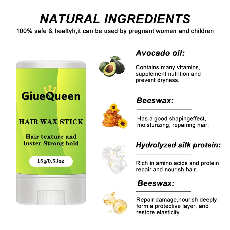 15g Hair Wax Stick for Wigs Gel Cream Styling Hair Broken Hair Artifact Frizz Fixed