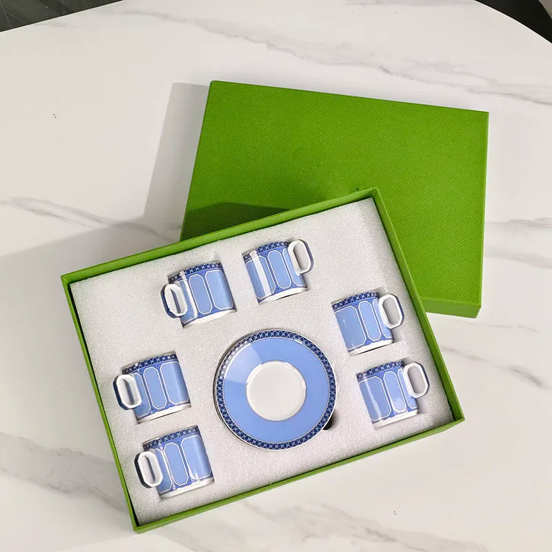 Geometric Bone China Espresso Cup Set, 6 Cups and 6 Plates, 80 ml - image 10