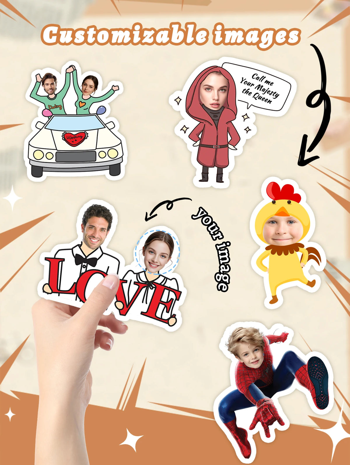 Funny Cartoon Face Stickers for Parties and Gift Wrap, Writeable