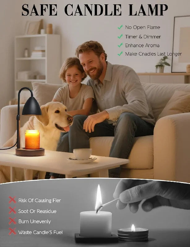 Height-Adjustable Metal and Wood Candle Warmer Lamp with Timer, Dimmer - image 5