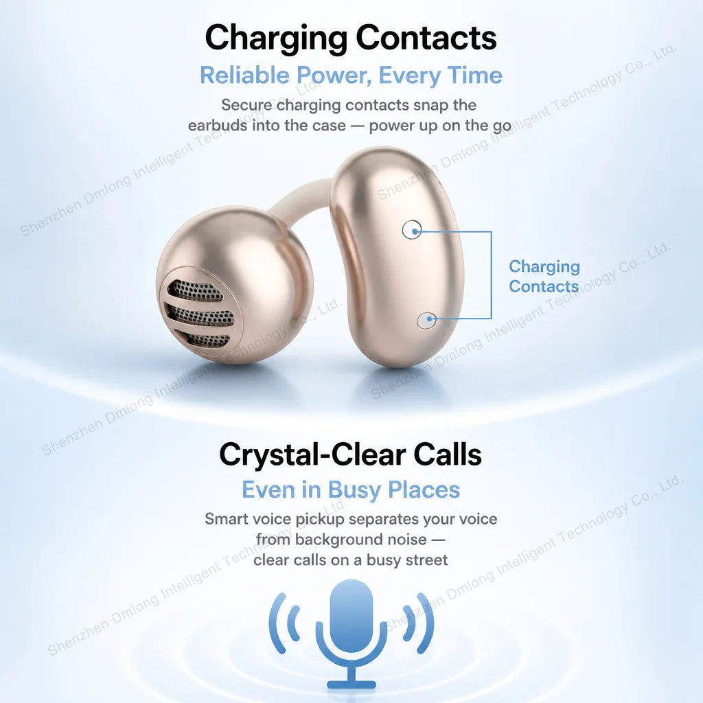J70 Lightweight Clip on Earbuds Touch Control Hifi Sound TWS Wireless Open Ear True