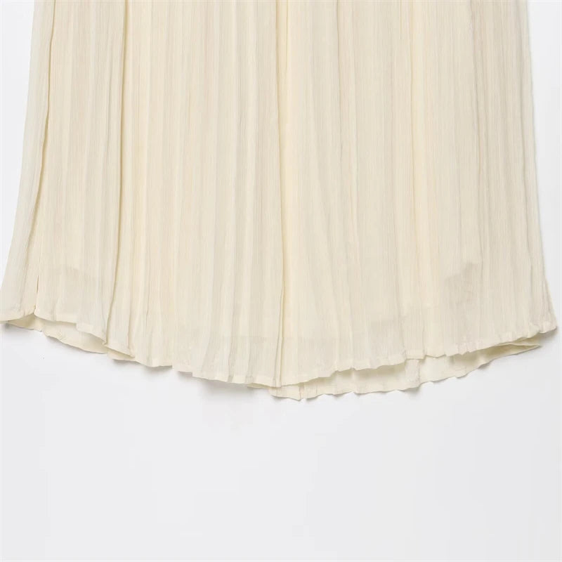 Taop&za Summer New Women's Elastic High Waist with Belt Drape Pleated Long Skirt Midi