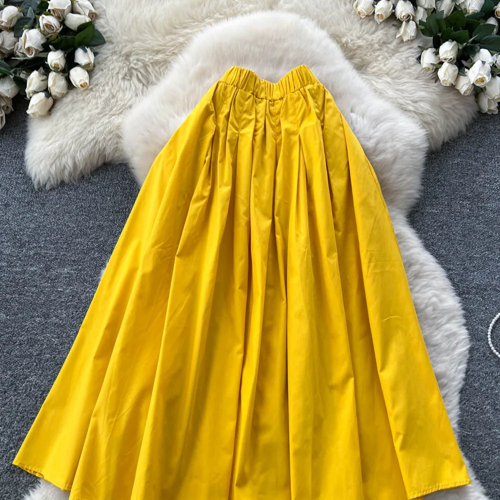 Yellow Draped Straight Maxi Skirt with Pleats, Sizes S–XL - image 4