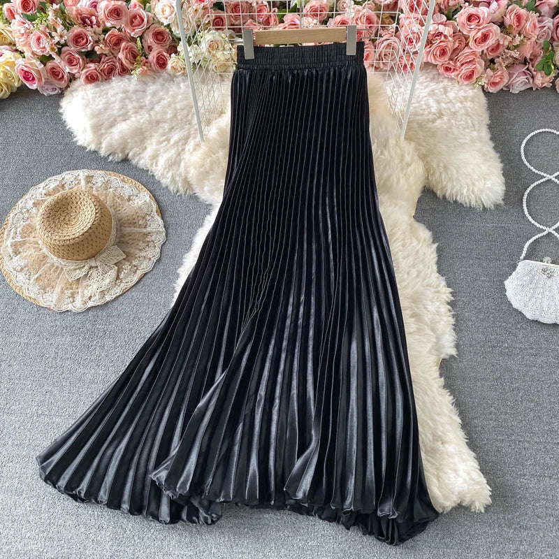 Accordion-Pleated A-Line Skirt, High Waist, Knee Length - image 8