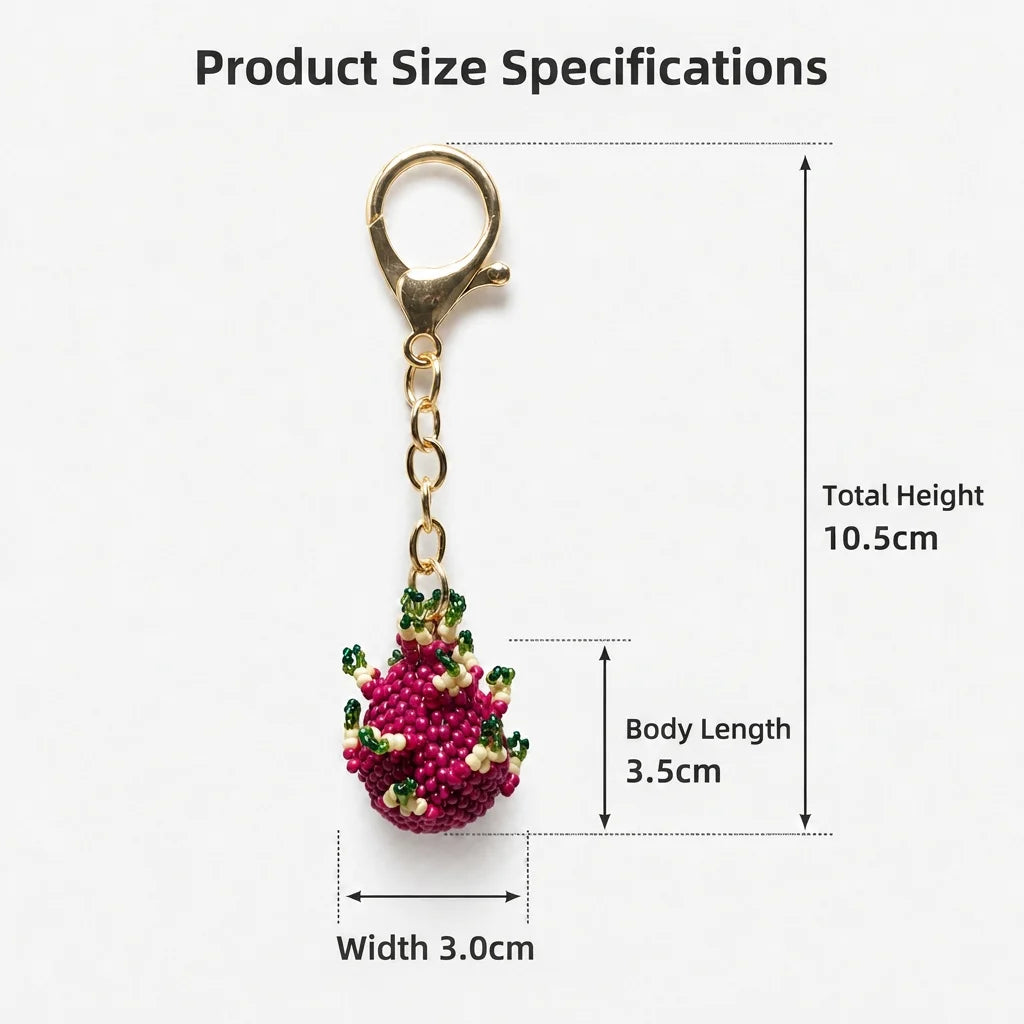 Handmade Beaded Dragon Fruit Keychain 3D Fruit Bag Charm Glass Bead Pendant Phone Chain