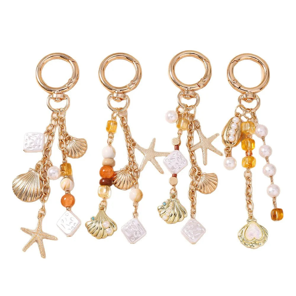 Pearl Beaded Starfish and Shell Keychain, Zinc Alloy Beach Charm - image 6