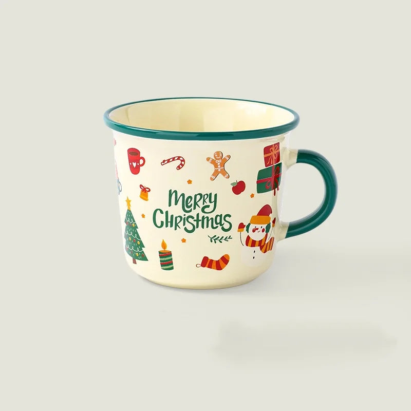 Christmas Porcelain Coffee Mug with Lid and Spoon, 340 ml