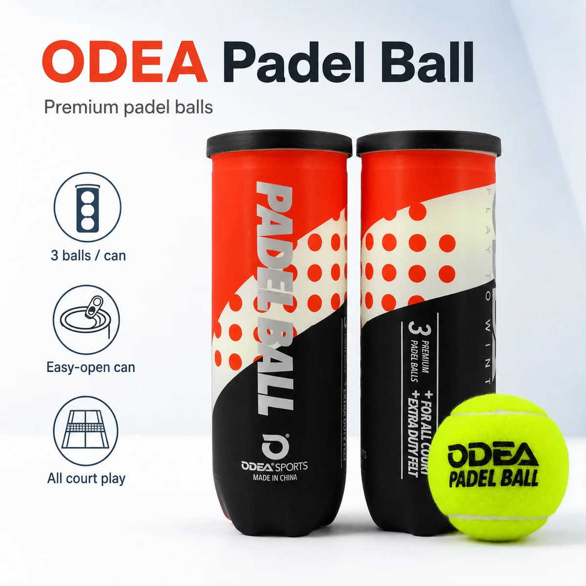 Pressurized Padel Balls with 45% Wool Felt, 66 mm, 3-Pack