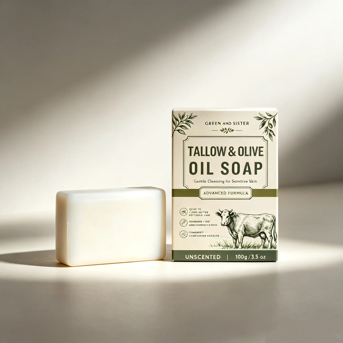Beef Tallow and Olive Oil Herbal Soap for Skin and Hair, 100 g