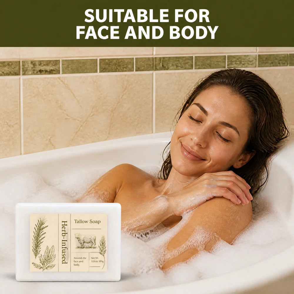 Handmade Herb Infused Tallow Soap 100g Natural Beef Tallow Bar Soap Nourishing Face Body