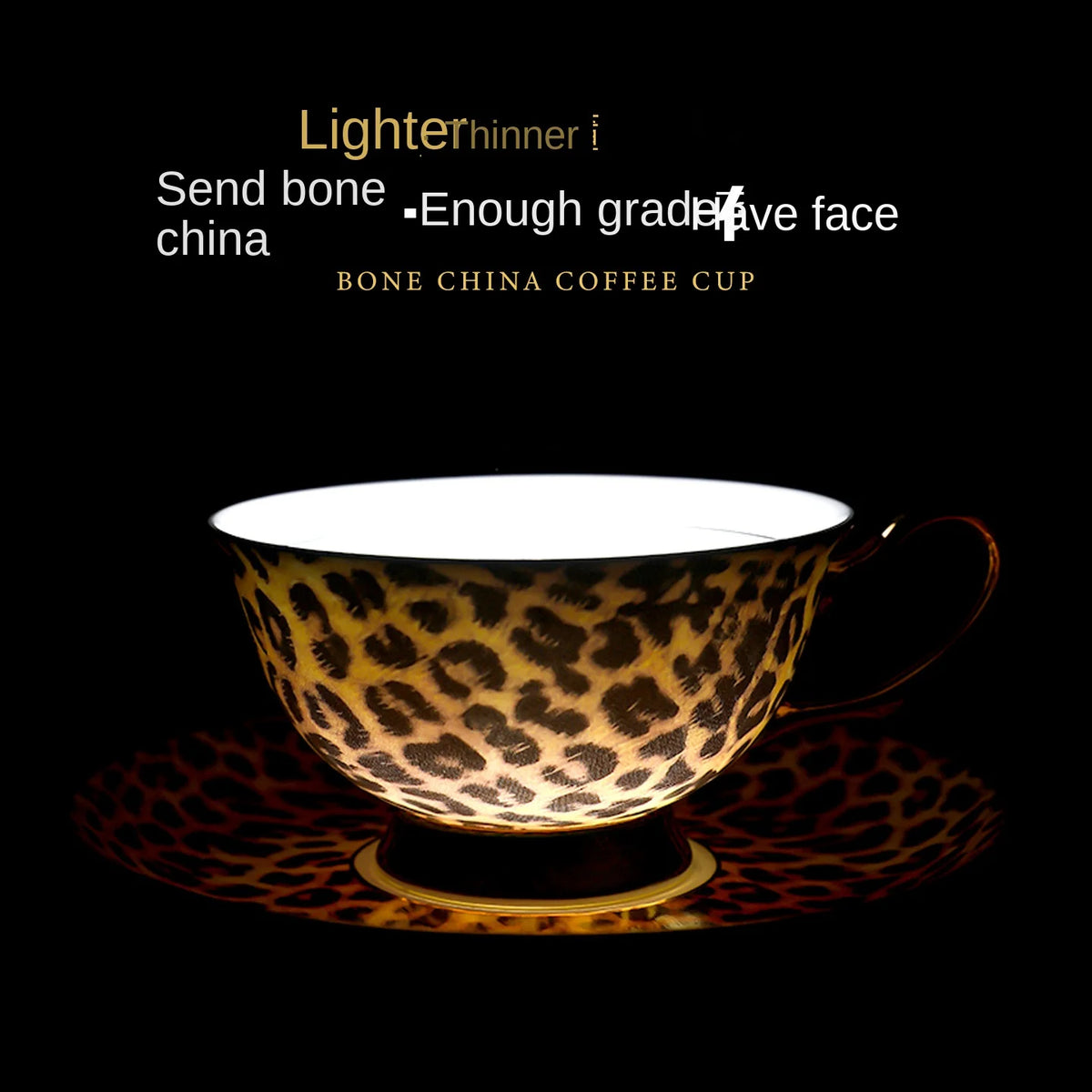 Leopard Print Bone China Coffee Cup and Saucer Gift Set with Spoons - image 3