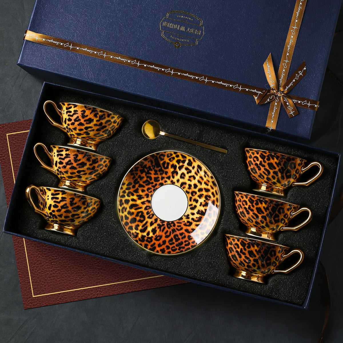 Leopard Print Bone China Coffee Cup and Saucer Gift Set with Spoons - image 10