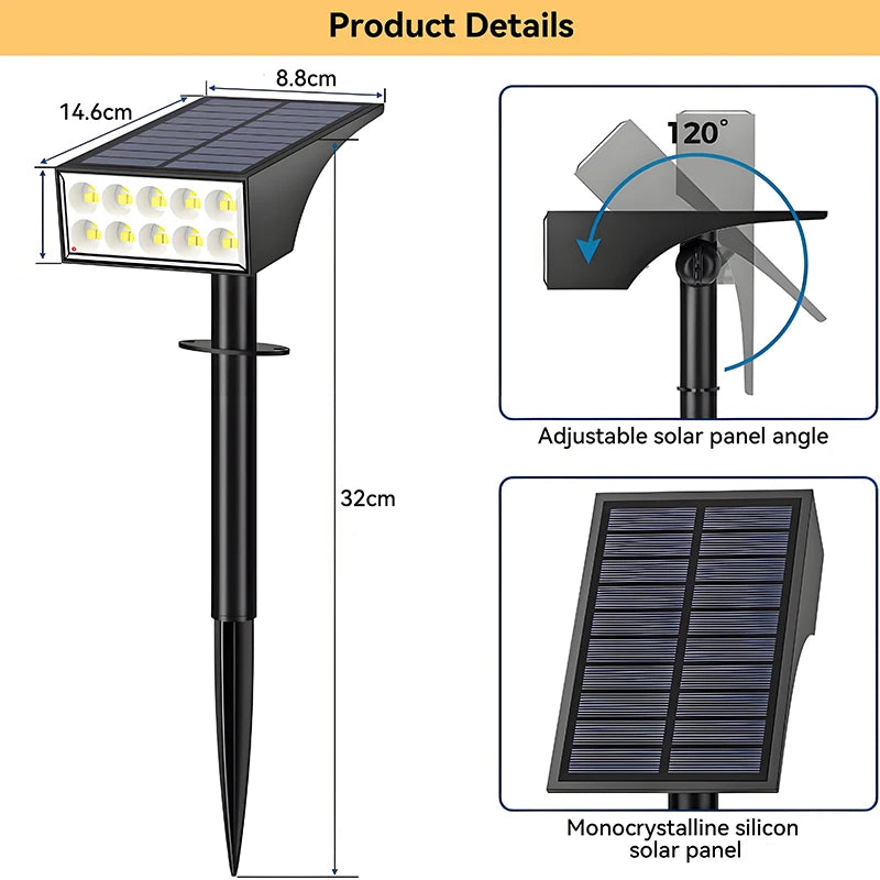 Solar Spotlights with 40 LEDs and 4 Light Modes, IP65, Auto On/Off - image 2