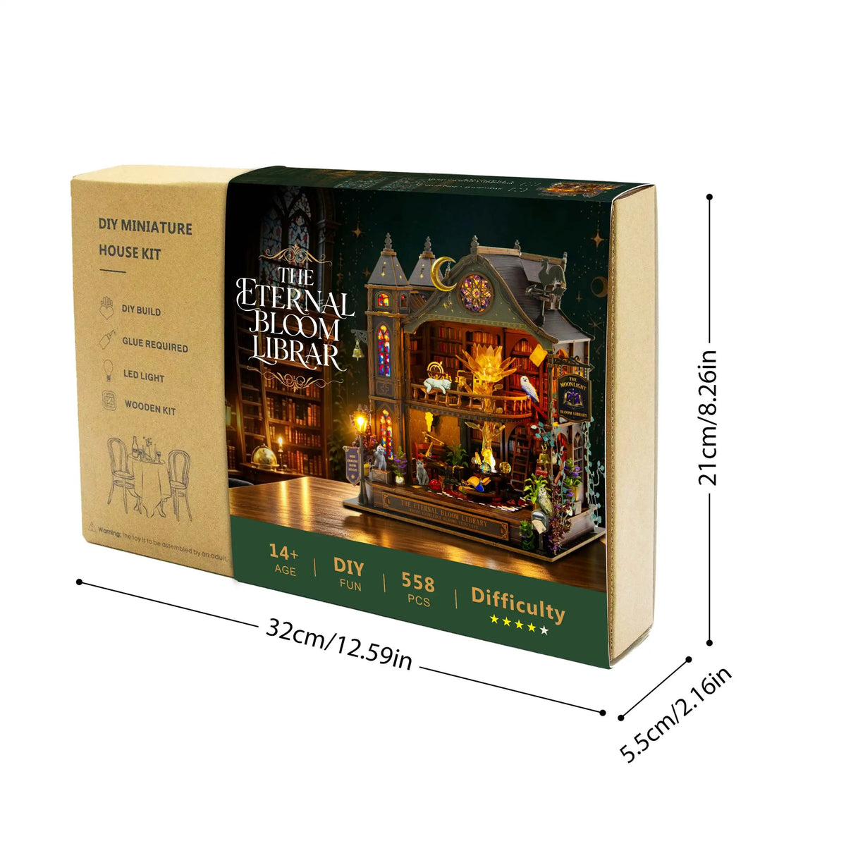 Eternal Bloom Library DIY Wooden Miniature Dollhouse Kit with Light - image 5